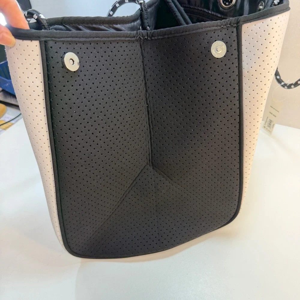 No Boundaries Neoprene Tote Bag White Black Colorblock Perforated Athleisure